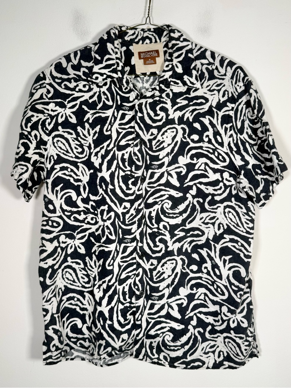 Michael Kors Men’s Size Medium Black & White 100% Linen Button Down Shirt
